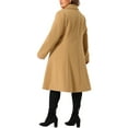 thumbnail image 4 of DARING DIVA Women's Plus Size Notch Lapel Double Breasted A Line Coat 1X Camel, 4 of 6
