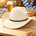 thumbnail image 4 of EOYWHK Cowboy Hat for Men Western Cowboy Wide Brim Hat with Braided Leather Band Felt Hat for Rodeo Party Costume Outdoor, Beige, 4 of 5
