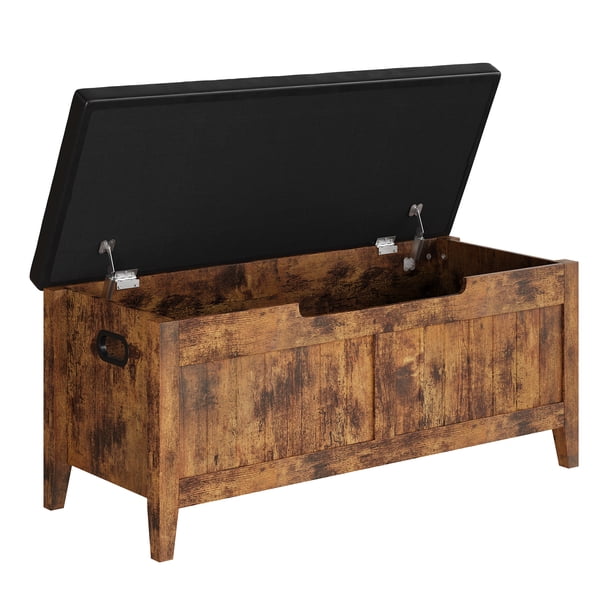 QinaQin Baúl zapatero de madera con tapa abatible, cojín acolchado y bisagras de seguridad, ideal para entrada, recámara o pasillo con almacenamiento oculto