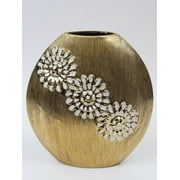 Inspire Me! Home Decor Round Textured Ceramic Matte Gold Vase with Flower Design