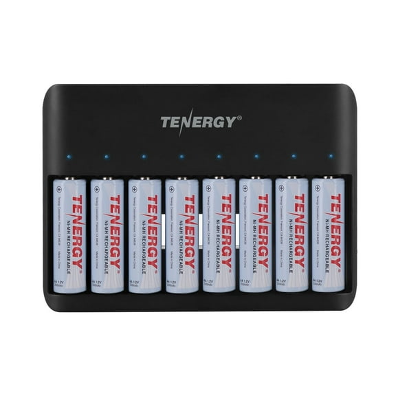 Tenergy TN477U 8-Bay Battery Charger with USB Input And 8 Count AA Rechargeable Batteries