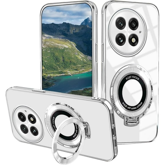 Compatible with OnePlus 13 Case with Magnetic Stand, OnePlus 13 Phone Cases Silicone Transparent Accessories Funda Shockproof Luxury Protective Original Cover (Silver)