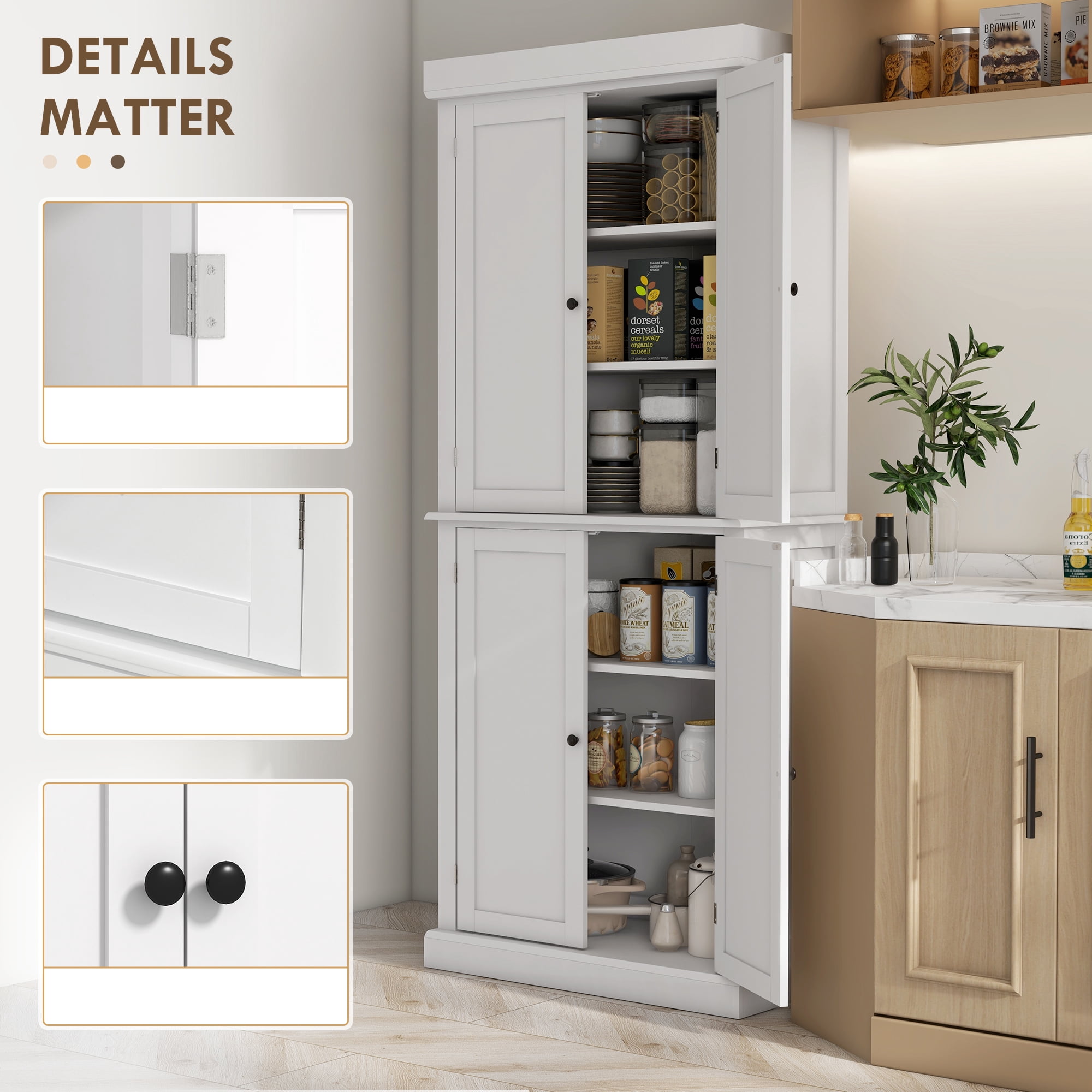 HOMCOM 72" Kitchen Pantry Storage Cabinet with 4 Doors, White