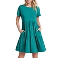 thumbnail image 1 of Vestido largo con volantes en colores lisos para mujer: manga corta, fluido, cómodo, versátil para fiestas/playa, tallas S-XXL., 1 of 6