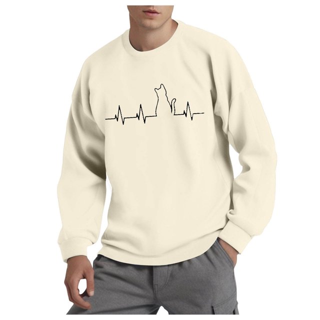 PEASKJP Unisex Round Neck Printed Sweatshirt With Simple Loose Handsome Lightweight Soft Fashion Top(Beige,M)