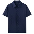 thumbnail image 6 of Men's Solid Color Knitted Shirt Cotton, Casual Knit Button Down Short Sleeve, Open Collar Breathable Top, Office Street Daily Summer Beach Vacation Slim Fit | Zenithor,Navy M, 6 of 6