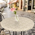 thumbnail image 3 of Geometric Floral Elastic Fitted Round Table Cover Abstract Retro Brown Waterproof Outdoor Tablecloth for Holiday Party, Picnic, Patio & Dining Fits Tables Up to 45"-54", 3 of 8