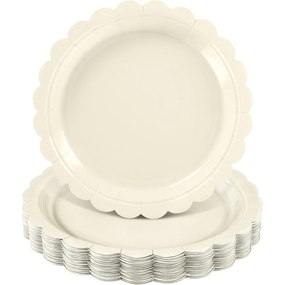 Peidali 50 Pack Party Paper Plates 9 Inch Disposable Beige Plates for Parties Weddings and Events