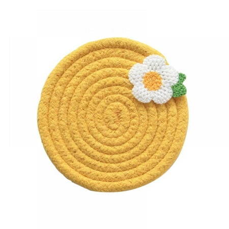 

Coasters For Drinks Home Kitchen-INS Small Flower Insulation Pad Cup Pad Cotton Wire Woven Cotton Rope Bowl Pad Diameter 4.7