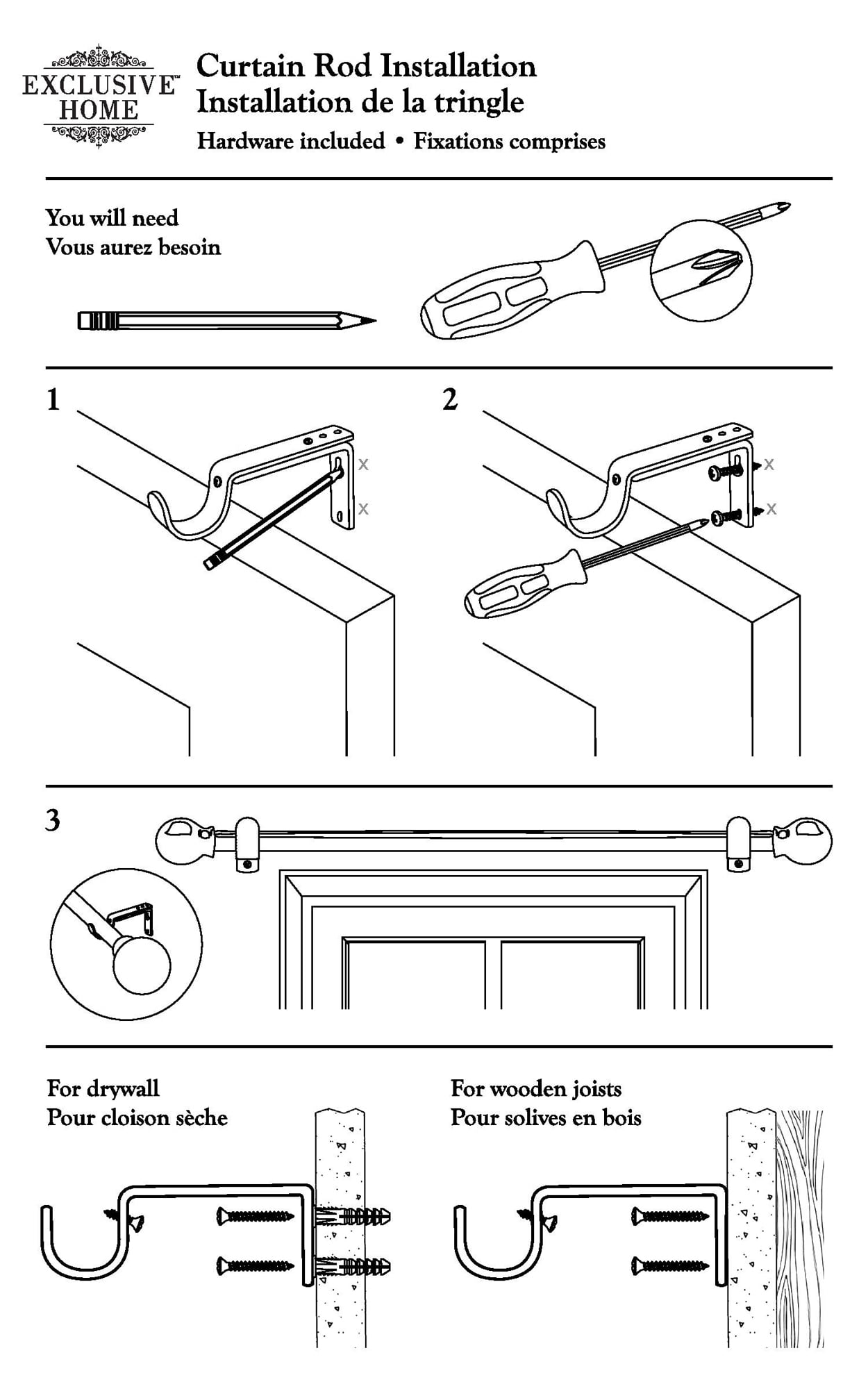 EXCLUSIVE HOME Torch 1" Curtain Rod and Finial Set, Matte White, Adjustable 84"-160"