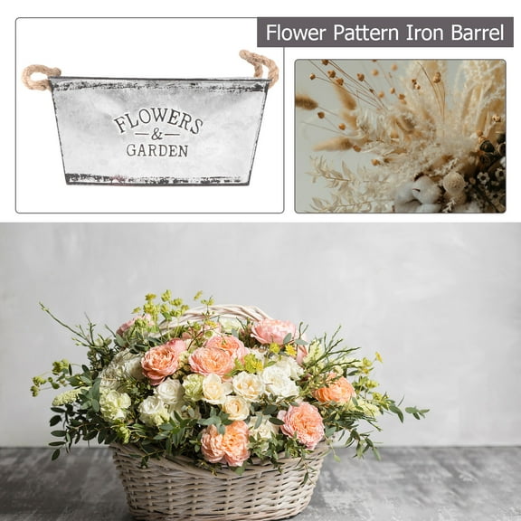 Homoyoyo Decorative Bucket Planter Iron Silver for Flower Shop 1Pcs