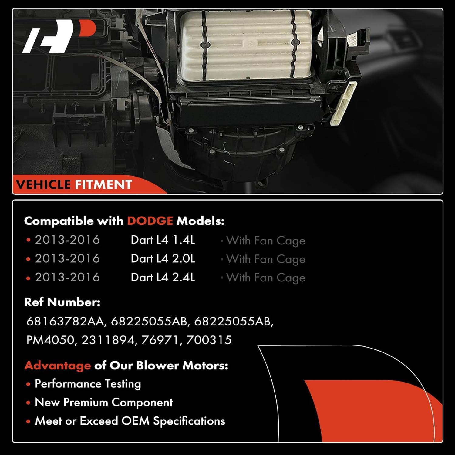 A-Premium HVAC Blower Motor Compatible with Dodge Dart 2013-2016 Sedan Front Side