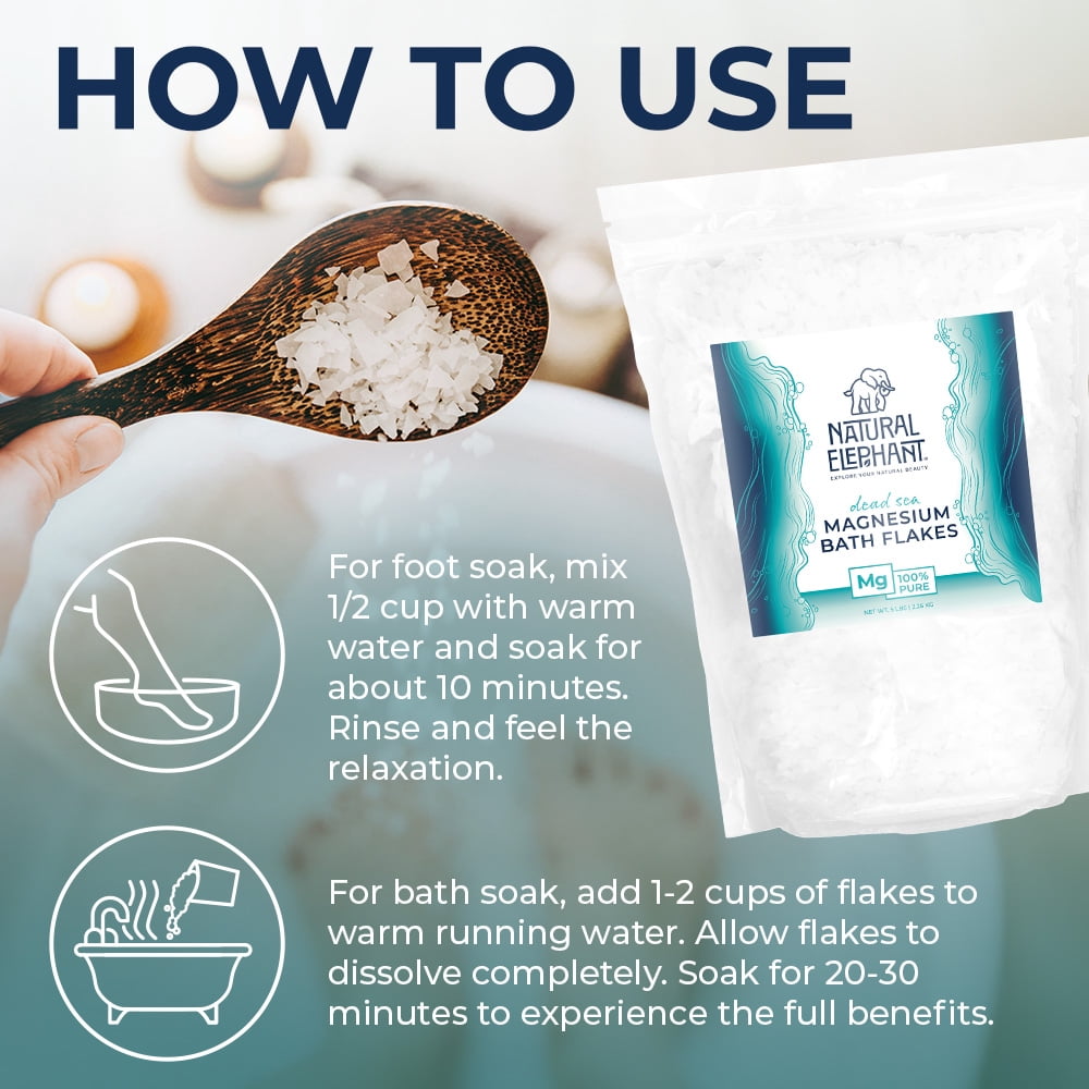 Natural Elephant Dead Sea Magnesium Bath Flakes | 10 lb (Pack of 2 5lb Bags) | Pure Magnesium Chloride Soak for Body and Foot | Ideal for a Soothing Bath Experience | Alternative to Epsom Salt