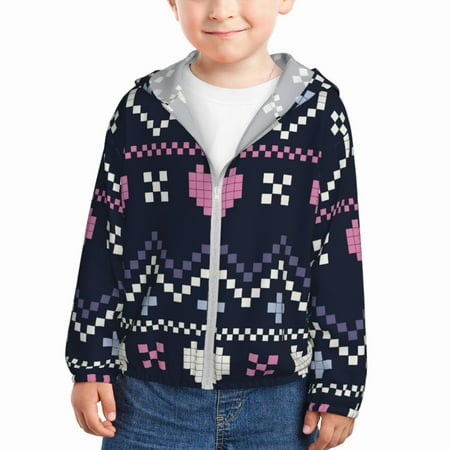 

Lukts Pixel Heart Winter Print Children s Long-Sleeved Sun Protection Clothing Hooded Sweatshirts for Boys and Girls Outdoor Sports-18 Months