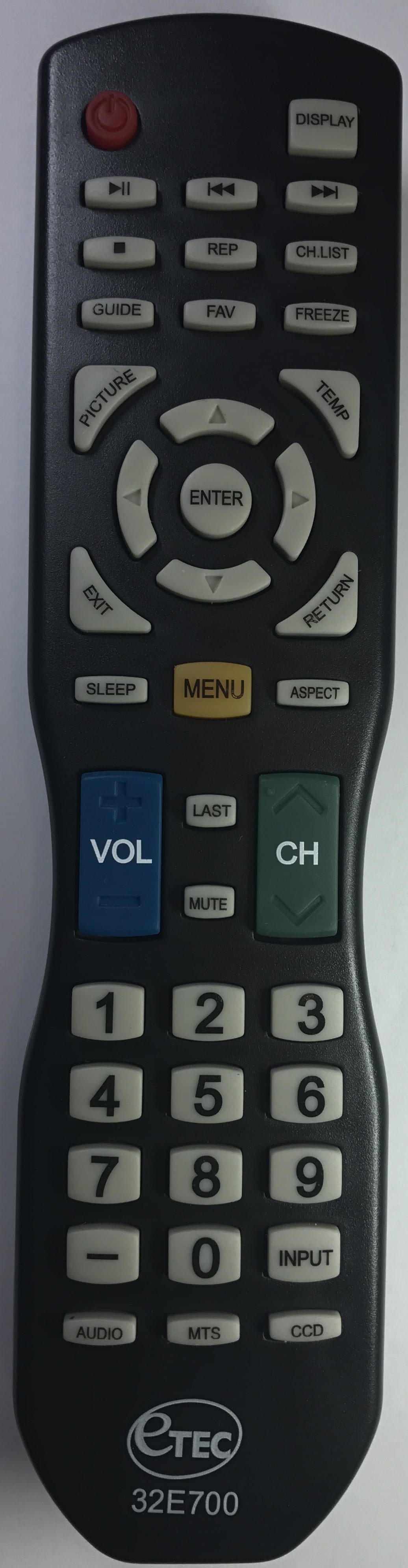 ETEC 32E700REM TV Remote Control for eTec TV 32A66, 32E700, 40E750