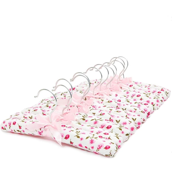 Lot de 12 Cintres Rembourrés en Satin Floral Rose 13 Pouces pour Enfants Tissu Doux pour Chandail Manteau Garderie