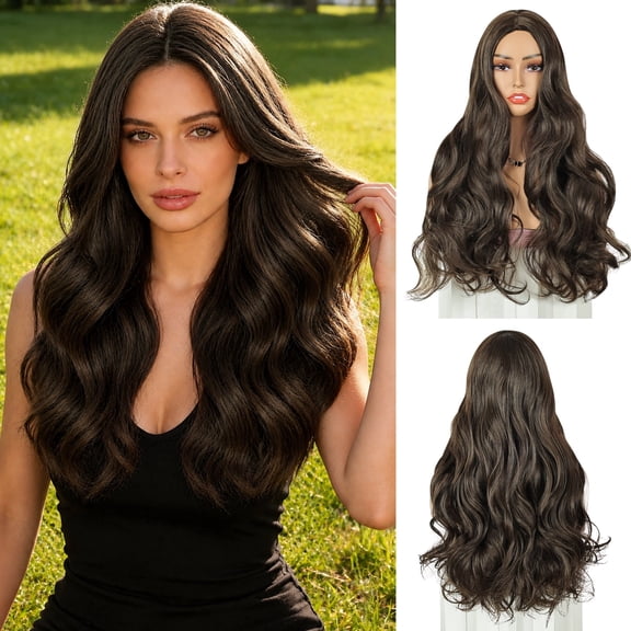Creamily 22 Inch Long Brown Wavy Synthetic Wig for Women – Natural Hairline, Breathable Cap, Daily Wear