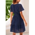 thumbnail image 2 of Wrongduck Women's Hollow Out Lace Dress 2026 Summer V Neck Mini Dress Short Sleeve A Line Vacation Party Outfit, 2 of 16