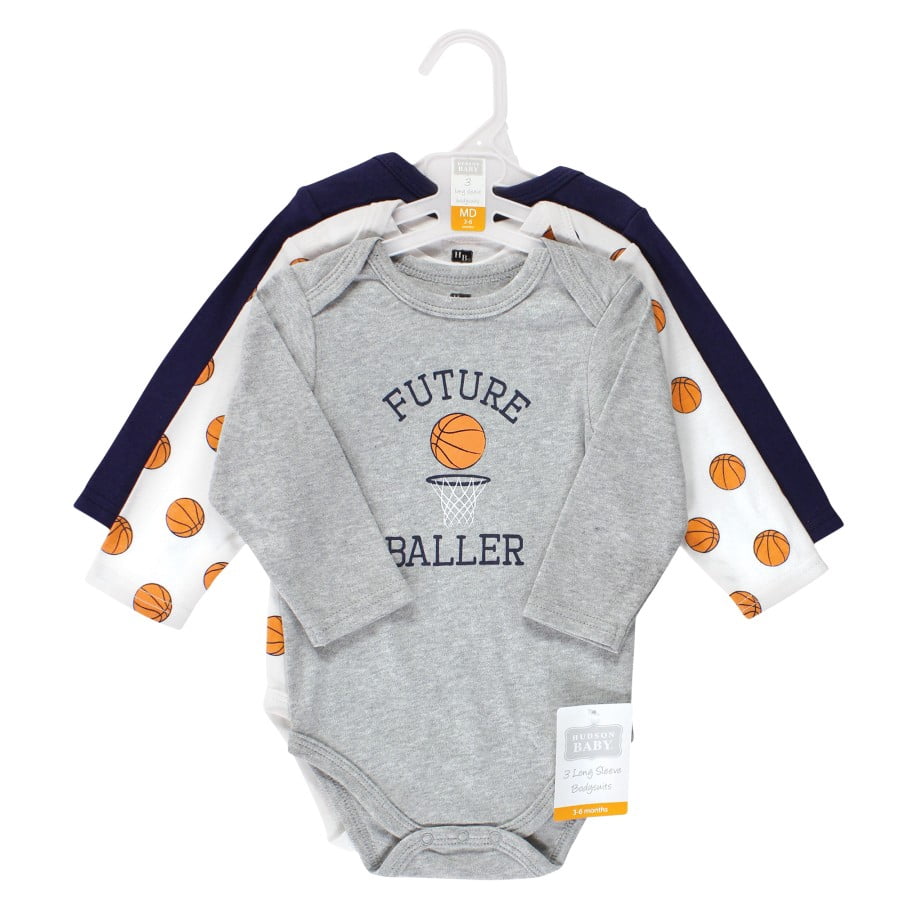 Hudson Baby Cotton Long-Sleeve Bodysuits, 3- Pack, Newborn- 24 Months