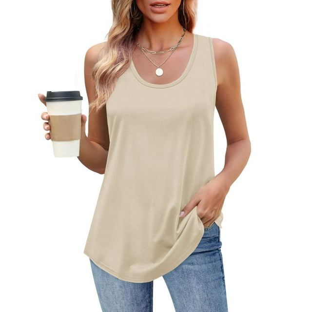 mfyjkho Camisetas Sin Mangas Para Mujer, Camisola Sin Mangas Con Cuello Redondo Y Color Liso Para Mujer Tops Para Mujer L