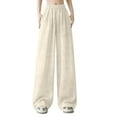 thumbnail image 2 of Fengqque Women's Summer High Waisted Loose Wide Leg Long Casual Pants Ice Silk Pants Home Pants Beige XXXXL(XXXXL), 2 of 9