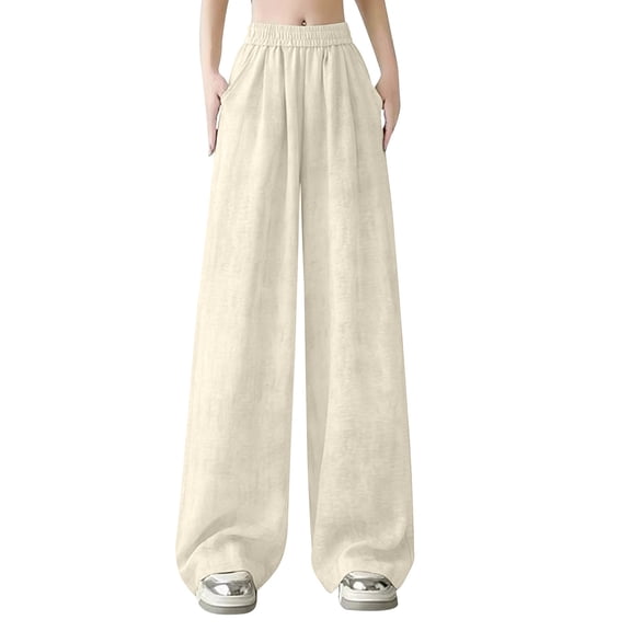 Lorytime Womens Wide Leg Pants Cargo Elastic Waist Trousers Drappy High Waisted Pants Soild with Pockets Summer Outfits
