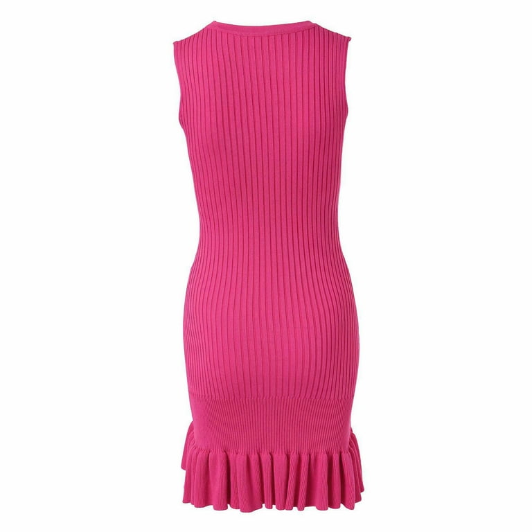 Siilsaa Women's Sleeveless Sweater Dress Ribbed Knit Ruffle Hem Mini Dress Bodycon Crochet Dress Hot Pink ,One Size Siilsaa Women's Sleeveless Sweater Dress Ribbed Knit Ruffle Hem Mini Dress Bodycon Crochet Dress Hot Pink ,One Size