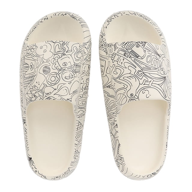 Sandalias de mujer con suela gruesa y estampado de grafiti, zapatillas de moda distintivas, color blanco, talla 40-41