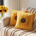 thumbnail image 2 of Set of 2 Yellow Sunflower Pillow Covers 18x18 Embroidered Spring Summer Floral Pillow Covers Room Decor Decorative Cute Faux Fur Soft Flower Farmhouse Decor for Bed Couch Dormitories, 2 of 6