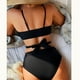 thumbnail image 5 of Gibobby Conjunto de bikini sexy Nuevo bikini de mujer sólido con cordones sexy bikini dividido traje de baño mujer(Negro,G), 5 of 5