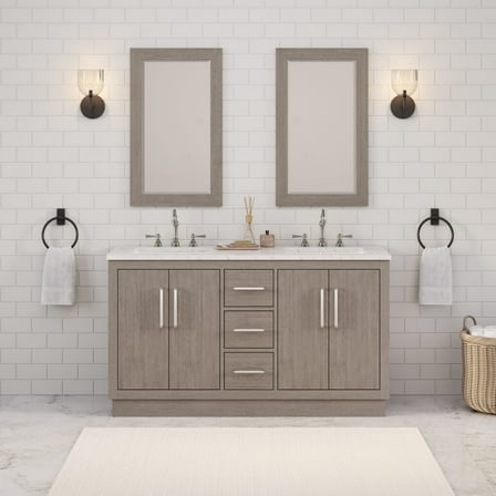 Water Creation 60"W Wood Double Bathroom Vanity in Gray Oak and Chrome