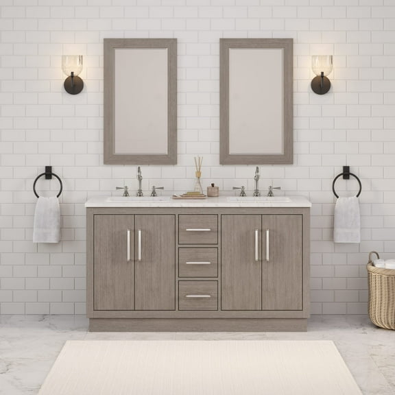 Water Creation 60"W Wood Double Bathroom Vanity in Gray Oak and Chrome