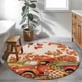 thumbnail image 4 of Round Rug 3ft Area Rug, Thanksgiving Fall Harvest Pumpkin Truck Area Rugs for Living Room Bedroom, Sunflower Leaves on Linen Floor Mat Non-Slip Non-Shedding Carpet Indoor Accent Rugs, 4 of 9