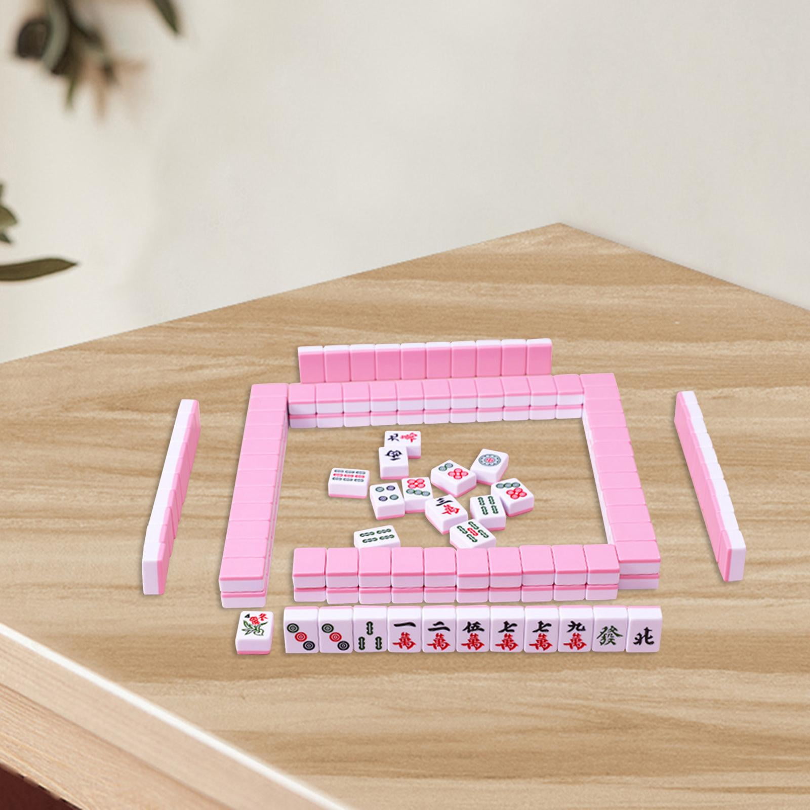 LeeQinersw 144x Chinese Version Game Set Leisure Time Chinese Style Game Mini Mahjong Tiles Pink