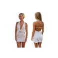 thumbnail image 3 of Vestido corto de mujer con escote halter y pedrería, ideal para el verano. Vestido floral sin mangas y con espalda descubierta., 3 of 7