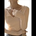 thumbnail image 3 of Camiseta de Larga y Cuello Redondo Estilo Francés para Mujer, Ideal para , Otoño e Invierno. Tops Interiores de Moda. Albaricoque XL, 3 of 10
