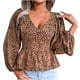 thumbnail image 1 of Camisas Para Mujer Moda Casual Manga Larga Estampado de Leopardo Camisa de Gasa Camisa Anudada Tops Odeerbi ODB126021, 1 of 5