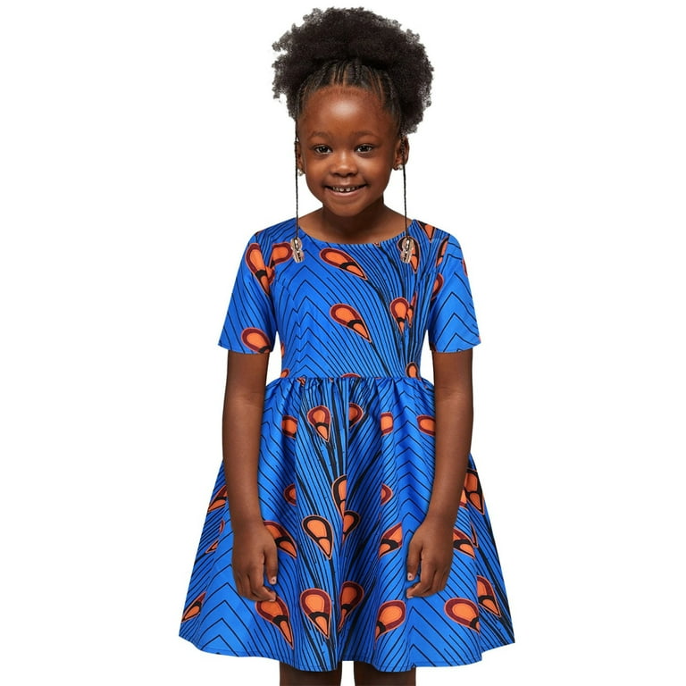 Girl Christmas Dress Child Clothes Girl Toddler 16Y Traditional Short Neck Round Princess Dashiki Kids Dress Ankara Sleeve African Dresses for Little Girls Big Girls Embroide Dresses Walmart