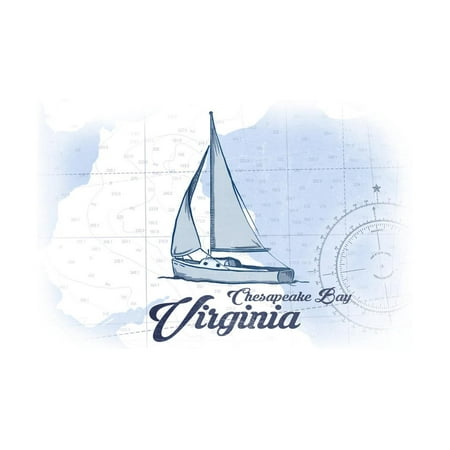 Chesapeake Bay, Virginia - Sailboat - Blue - Coastal Icon Print Wall Art By Lantern