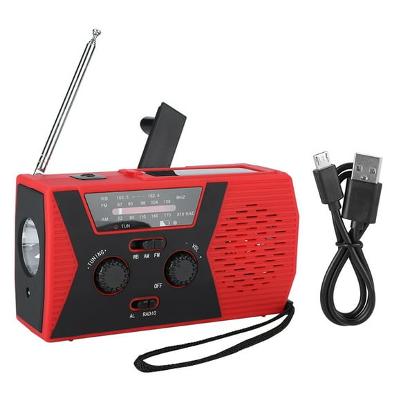 ZOUSSIQI Hand Cranked Solar Powered Portable AM/FM NOAA Weather Radio with LED Flashlight (Red-black) EL225#32458
