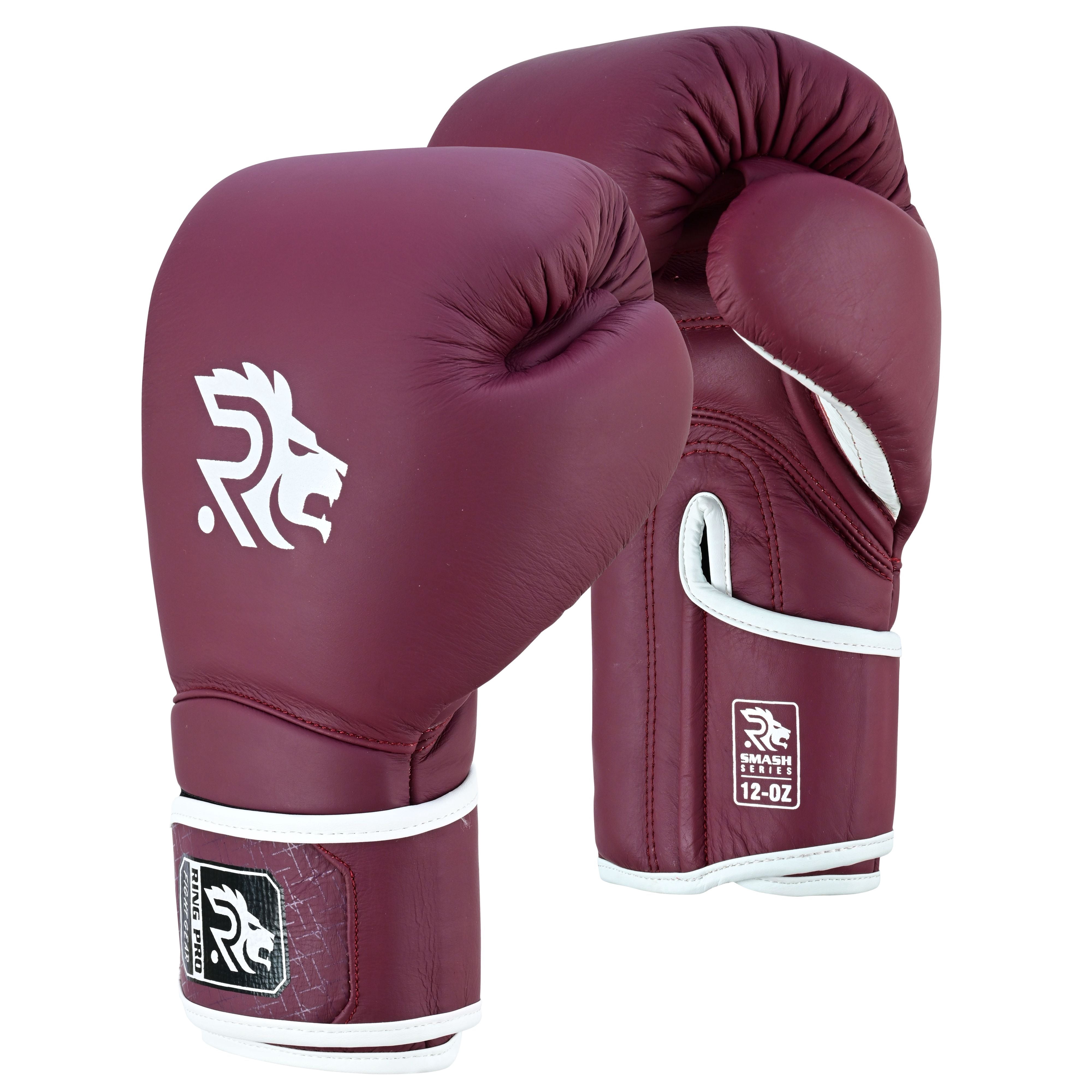 Ring Pro Sports Smash Series Boxing Glove Made of Matte Cowhide Leather for Boxing & MMA - Maroon 12 oz