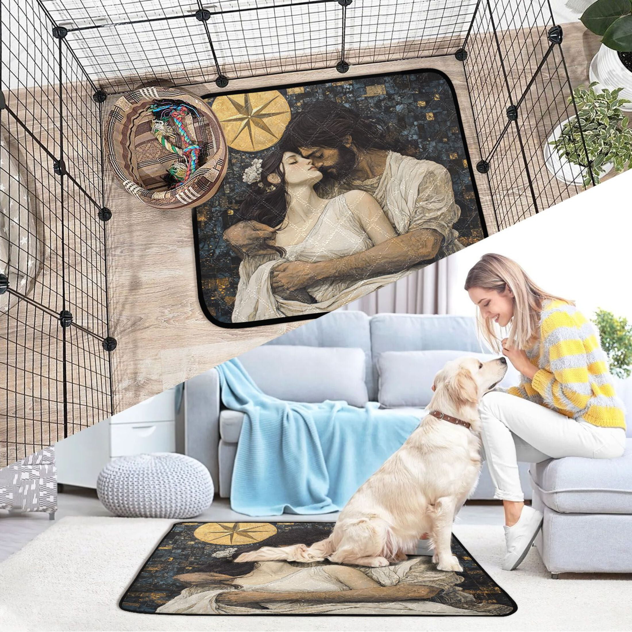 Qxltty The Star and The Maiden Cat litter Pads Pet Set of 3 Diaper Mats Center Anti-leakage Layer Absorbent Soft and Comfortable