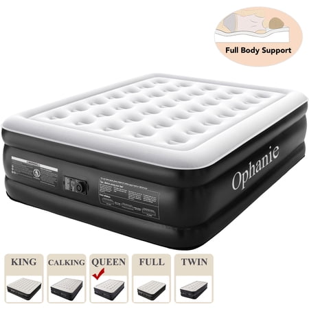 ophanie queen air mattress, 18-inch elevated inflatable bed with built-in pump, puncture-resistant, quick inflation/deflation, portable for camping & guests, black
