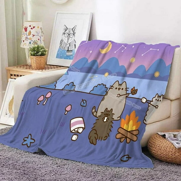 Pusheen-Manta de franela con figura de gato para niños y niñas, mantas suaves para sofá cama, decoración de habitación, otoño, invierno, Navidad, mantener el calor, regalo