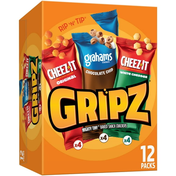 Gripz Variety Pack Mini Snack Crackers, Kids Snacks, 12 Count