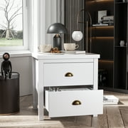 Nathaniel Home Nightstand End Table, Modern 2 Drawer Night Stand, Storage Cabinet for Bedroom, Bedside Table with Legs White Finish