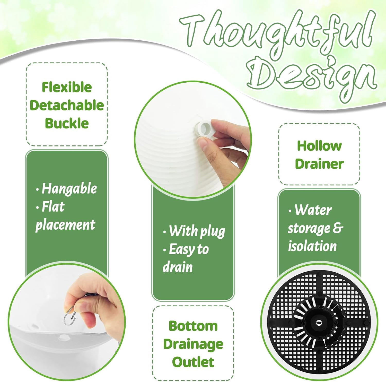 8 Pack Hanging Planter Pots,Self-Watering Flower Pot with Water Tray & Metal Chain,White Plastic Plant Pots for Indoor Outdoor Garden Decor,8 Inch