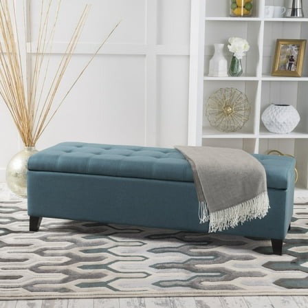 Noble House Maddie Dark Teal Fabric Storage Ottoman
