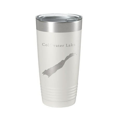 

Coldwater Lake Map Tumbler Travel Mug Insulated Laser Engraved Coffee Cup Washington 20 oz White