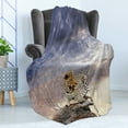 thumbnail image 4 of Safari Soft Flannel Fleece Throw Blanket, Leopard on Tree Trunk Under Last Sun Rays of the Day Sunset Dark Cloudscape, Cozy Plush for Indoor and Outdoor Use, 50" x 70", Grey and Beige, by Ambesonne, 4 of 5